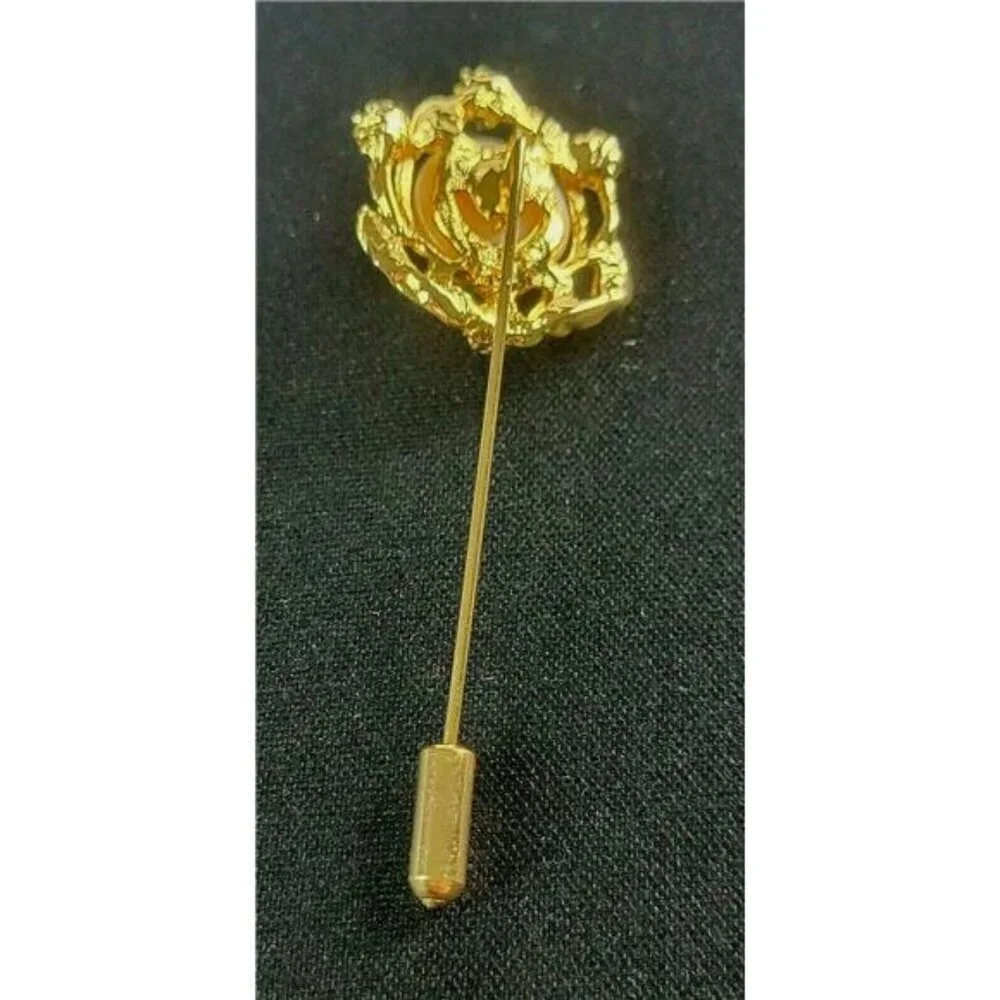 Vintage 10K Gold-Plated Filigree Lapel Pin w/ Rhinestones & Imitation Pearl 2.5